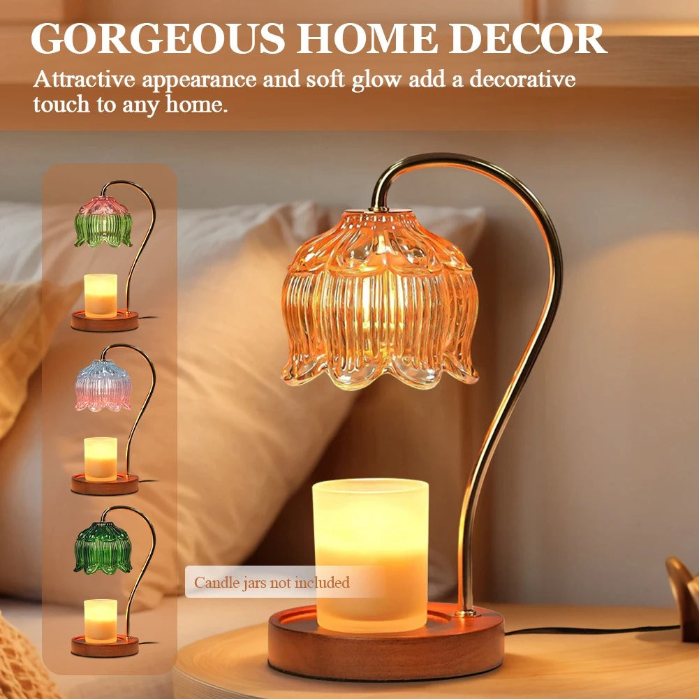 Petal Shape Candle Warmer Lamp with Timed Dimming Night Light Retro Lamp for Bedroom Atmosphere Decor